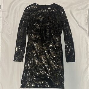 Adam Lippes Glittering Short, Long Sleeve Dress